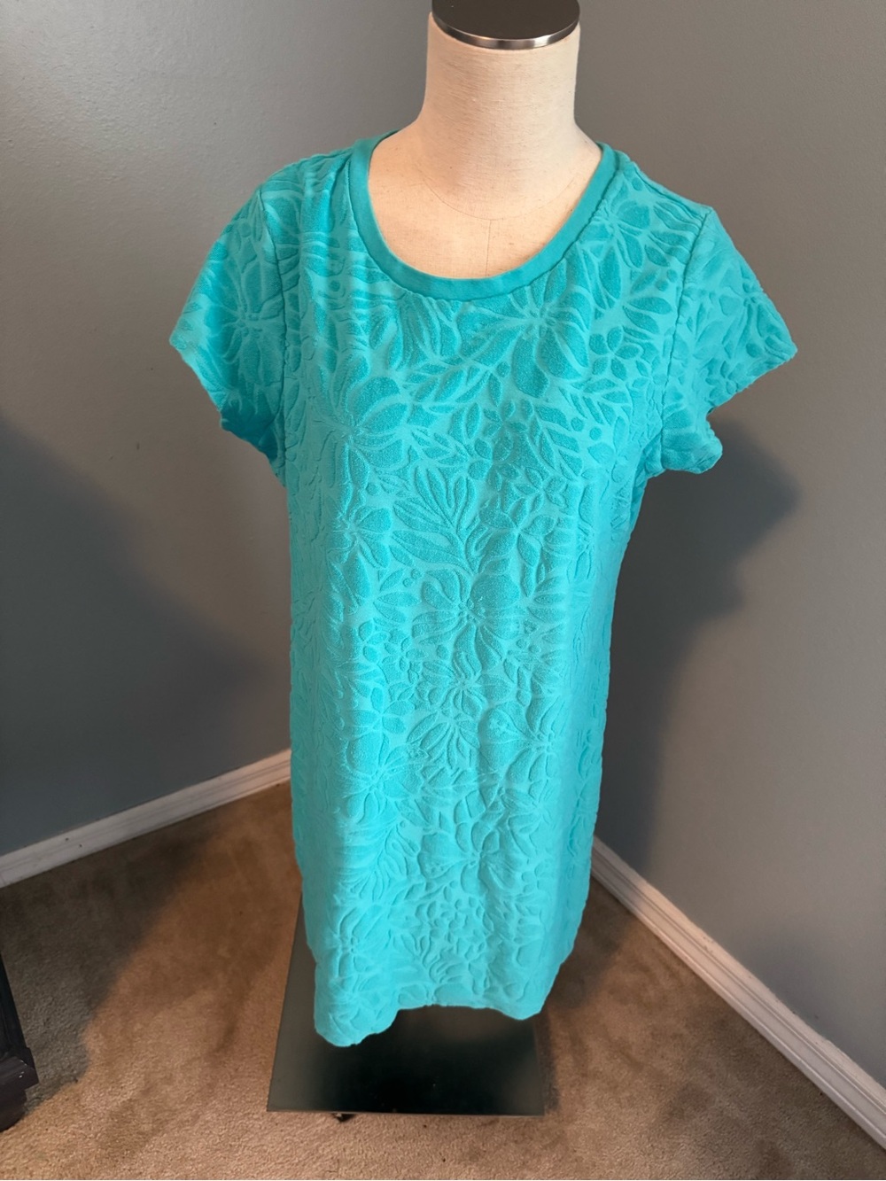 Lands' End Turquoise Floral Textured Swim Coverup